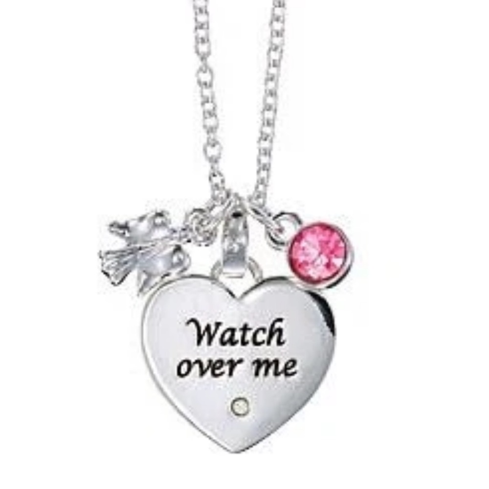 Silver Heart Pendant Necklace with Pink Accent